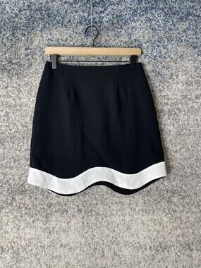 CeCe Skirt Womens 2 Black White Scallop Hem Mini Career Work Polyester Chic